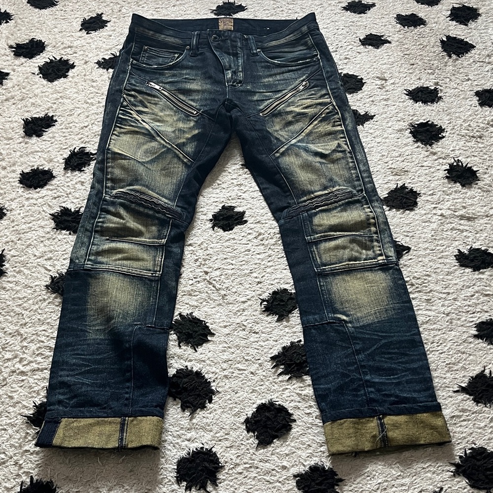 PRPS W30 Men's Dark Blue and Tan Relaxed distressed Jeans - Picture 11 of 16